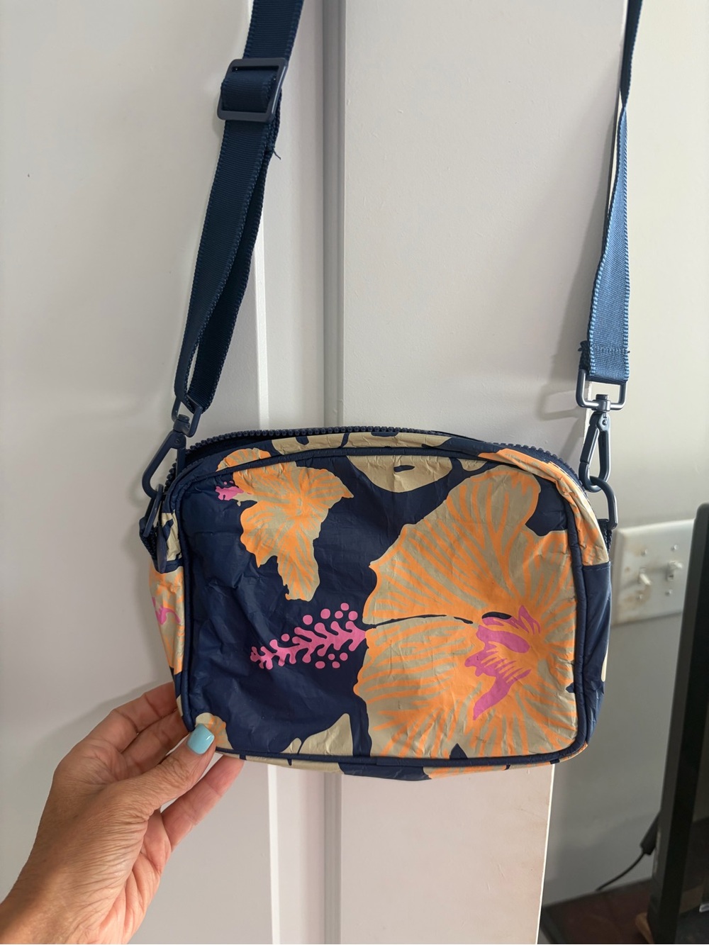 ALOHA Collection Navy Floral Crossbody with Peach and Pink Accents